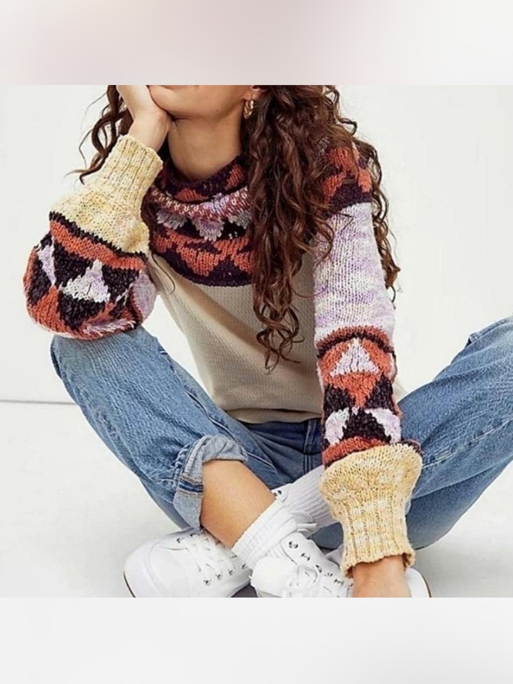 NWT FREE PEOPLE Swit The Small Stuff Mock Neck Fair Isle Sweater Size S
